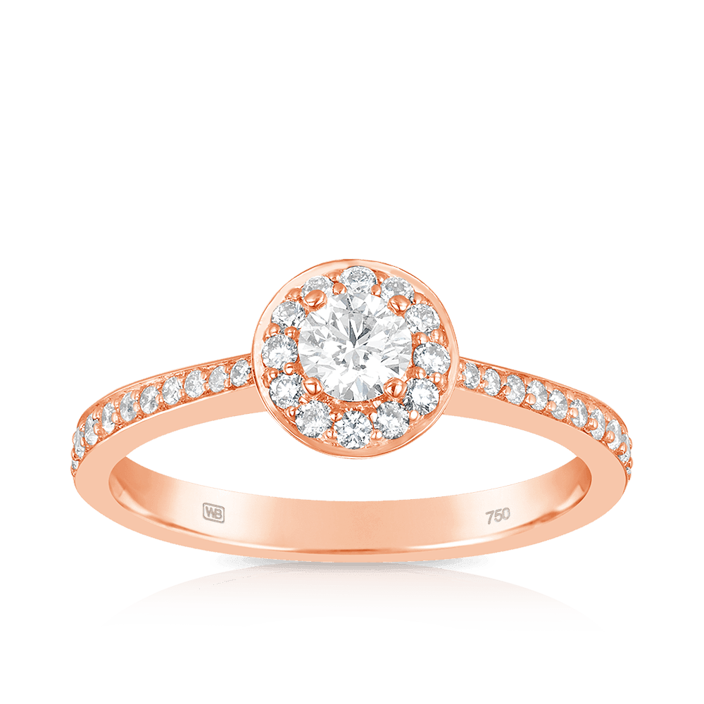 Maple Leaf Diamonds™ Pink Passion Round Brilliant Cut Diamond Halo Engagement Ring in 18ct Rose Gold - Wallace Bishop
