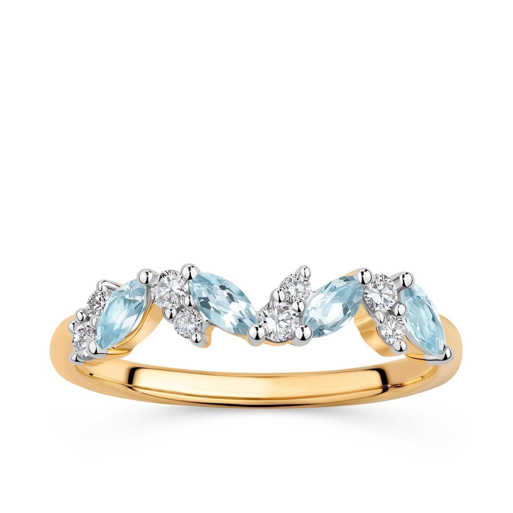 Marquise Aquamarine Diamond Ring in 9ct Yellow Gold - Wallace Bishop