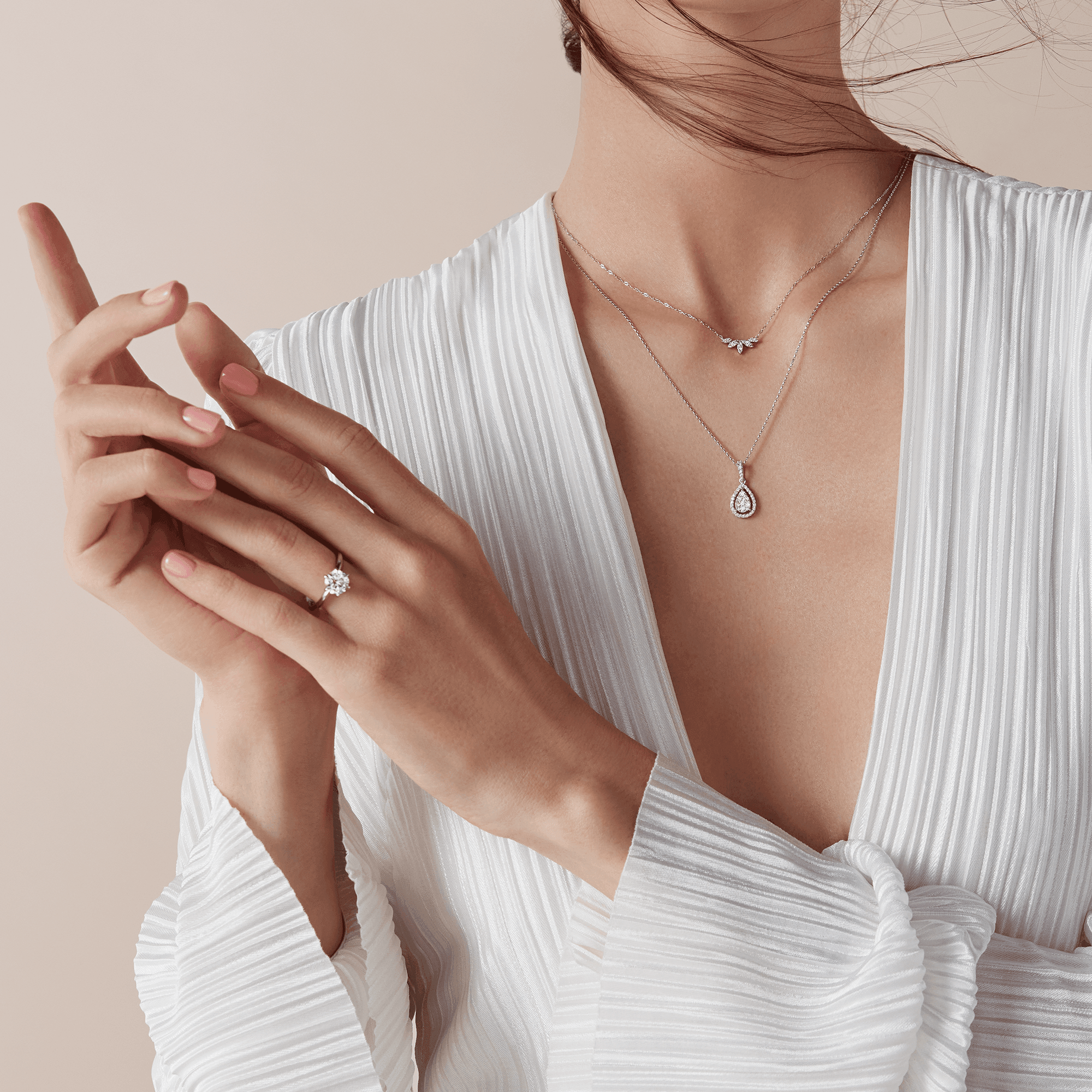 Marquise Round Diamond Necklace in 9ct White Gold - Wallace Bishop