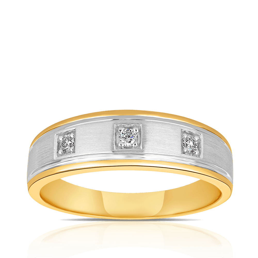Men's Diamond Rhodium Plated Wedding Band in 9ct Yellow Gold - Wallace Bishop