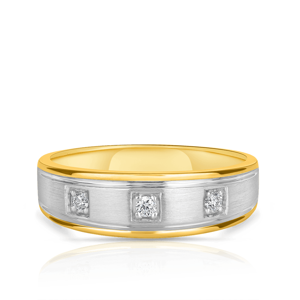 Men's Diamond Rhodium Plated Wedding Band in 9ct Yellow Gold - Wallace Bishop