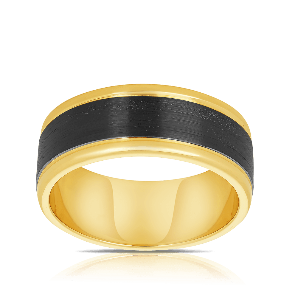 Men's Wedding Band in Zirconium & 9ct Yellow Gold Ring - Wallace Bishop
