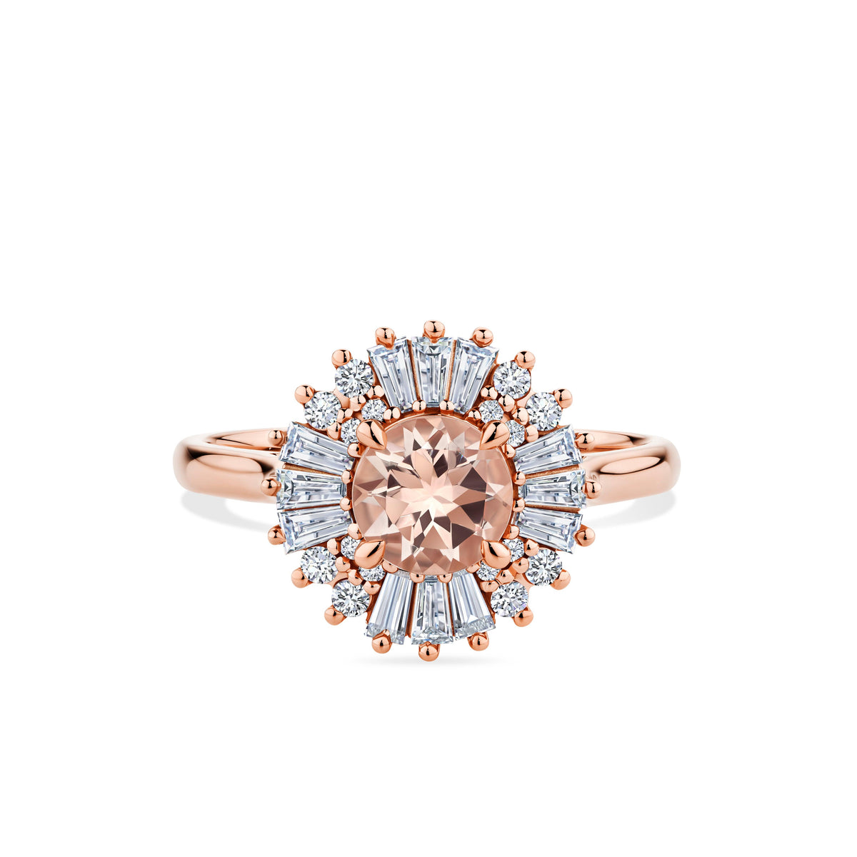 Morganite & 1.00ct TW Diamond Baguette Ring in 9ct Rose Gold - Wallace Bishop