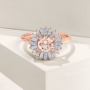 Morganite & 1.00ct TW Diamond Baguette Ring in 9ct Rose Gold - Wallace Bishop