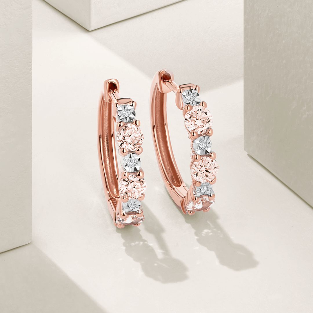 Morganite Diamond Earrings in 9ct Rose Gold