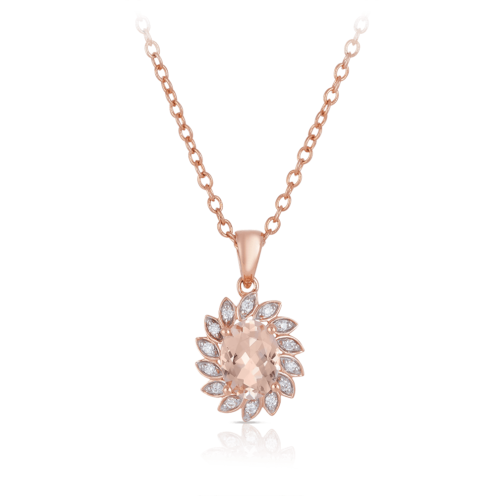 Morganite & Diamond Flower Pendant in 9ct Rose Gold - Wallace Bishop
