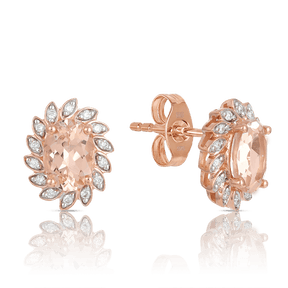 Morganite & Diamond Flower Stud Earrings in 9ct Rose Gold - Wallace Bishop