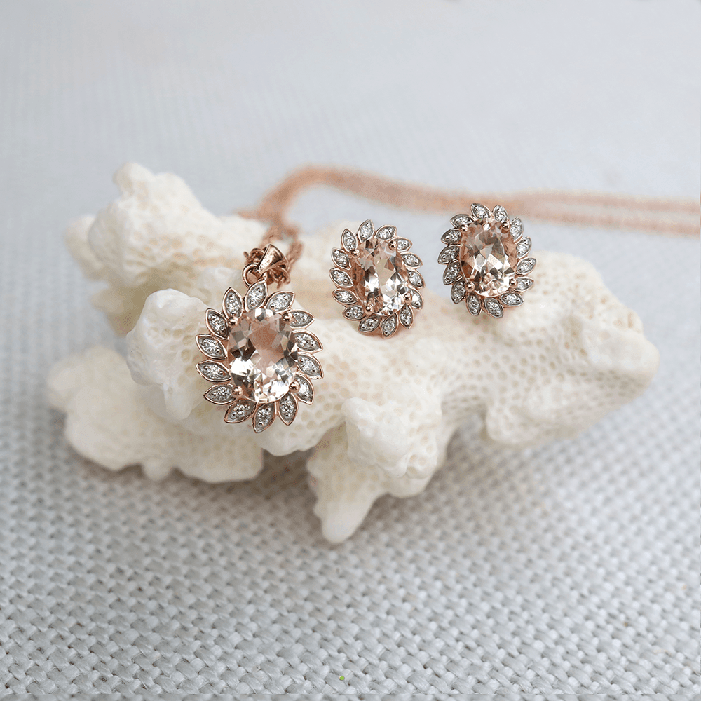 Morganite & Diamond Flower Stud Earrings in 9ct Rose Gold - Wallace Bishop