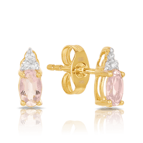 Morganite & Diamond Stud Earrings in 9ct Yellow Gold - Wallace Bishop