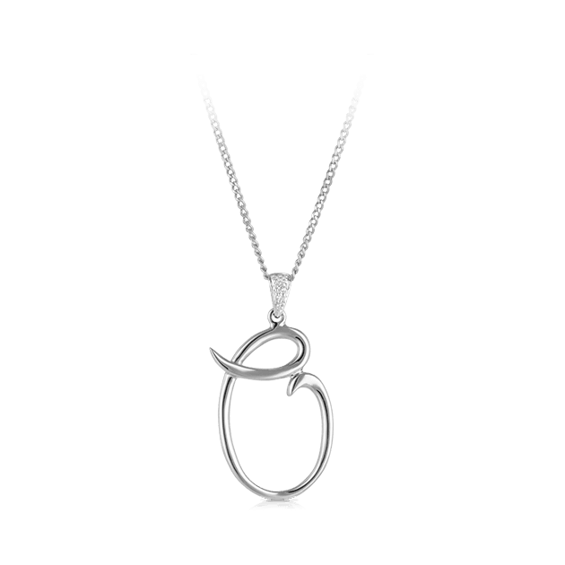 'O' Initial Diamond Pendant in Sterling Silver - Wallace Bishop