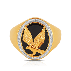 Onyx & Diamond Eagle Signet Ring in 9ct Yellow Gold - Wallace Bishop