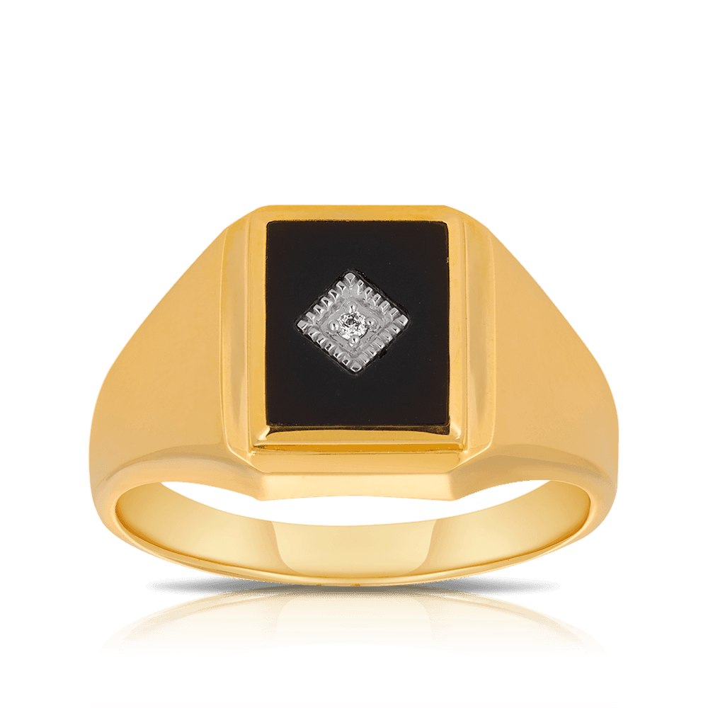 Onyx & Diamond Rectangular Ring in 9ct Yellow Gold - Wallace Bishop