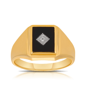 Onyx & Diamond Rectangular Ring in 9ct Yellow Gold - Wallace Bishop