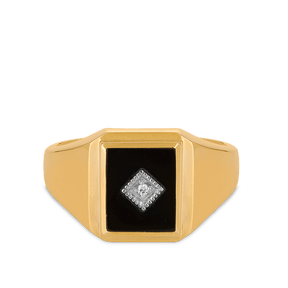 Onyx & Diamond Rectangular Ring in 9ct Yellow Gold - Wallace Bishop