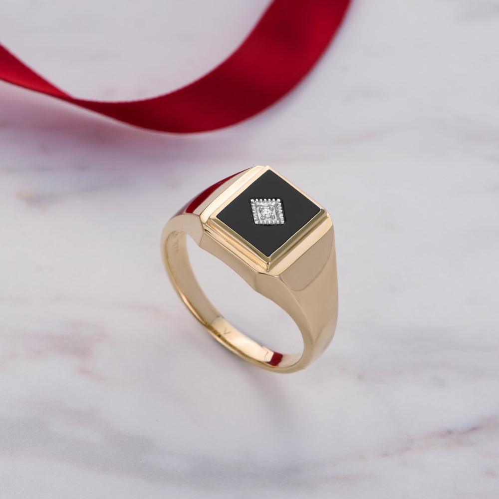Onyx & Diamond Rectangular Ring in 9ct Yellow Gold - Wallace Bishop