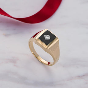 Onyx & Diamond Rectangular Ring in 9ct Yellow Gold - Wallace Bishop