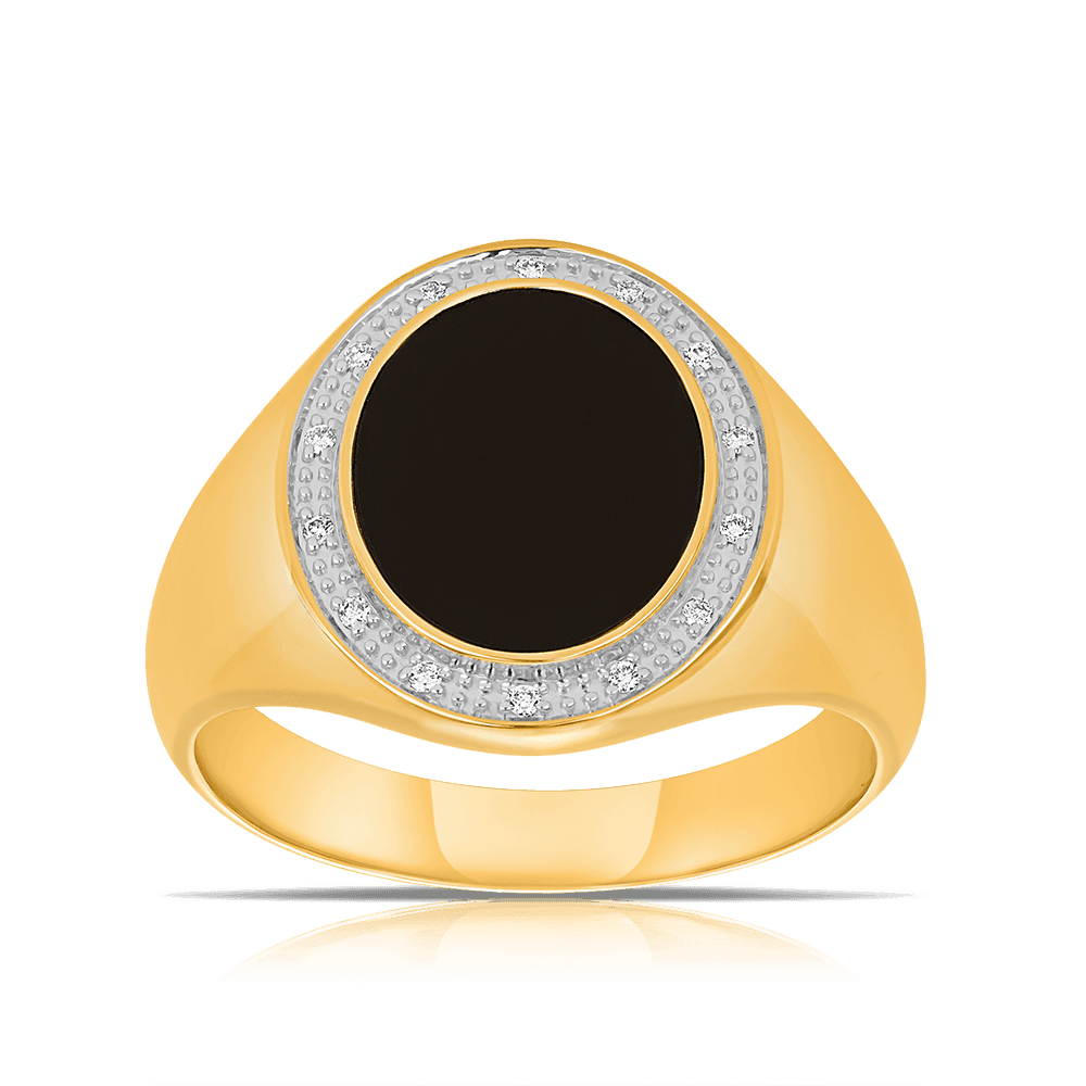 Onyx & Diamond Signet Ring in 9ct Yellow Gold - Wallace Bishop