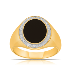 Onyx & Diamond Signet Ring in 9ct Yellow Gold - Wallace Bishop