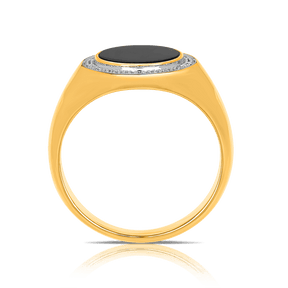Onyx & Diamond Signet Ring in 9ct Yellow Gold - Wallace Bishop