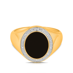 Onyx & Diamond Signet Ring in 9ct Yellow Gold - Wallace Bishop