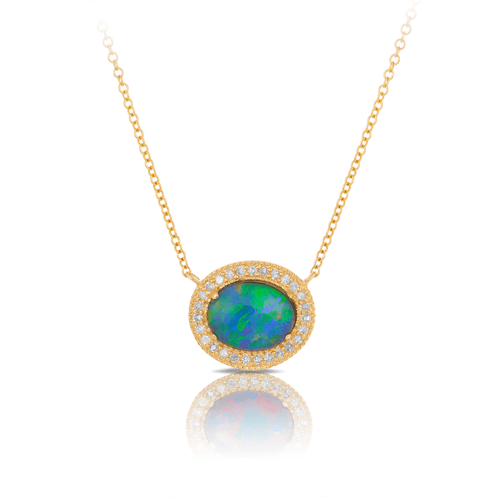 Opal and Cubic Zirconia Necklace in 9ct Yellow Gold - Wallace Bishop