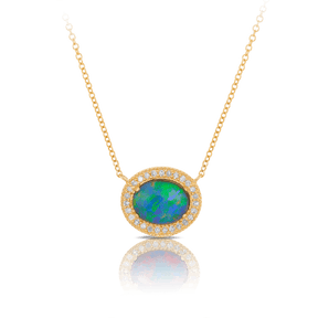 Opal and Cubic Zirconia Necklace in 9ct Yellow Gold - Wallace Bishop