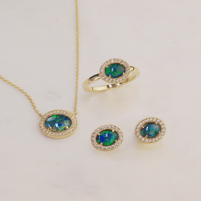 Opal and Cubic Zirconia Necklace in 9ct Yellow Gold - Wallace Bishop