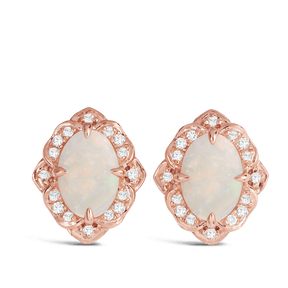 Opal and Diamond Oval Earrings in 9ct Rose Gold - Wallace Bishop