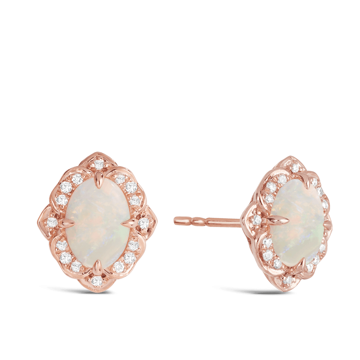 Opal and Diamond Oval Earrings in 9ct Rose Gold - Wallace Bishop