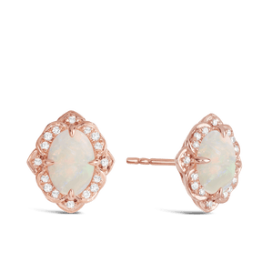 Opal and Diamond Oval Earrings in 9ct Rose Gold - Wallace Bishop