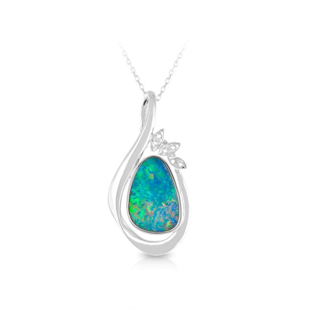 Opal Pendant in 18ct White Gold - Wallace Bishop