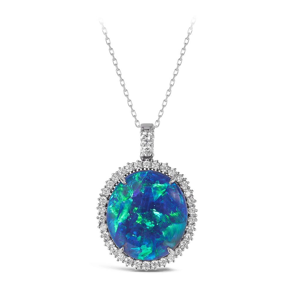 Opal Pendant Necklace in 18ct White Gold - Wallace Bishop