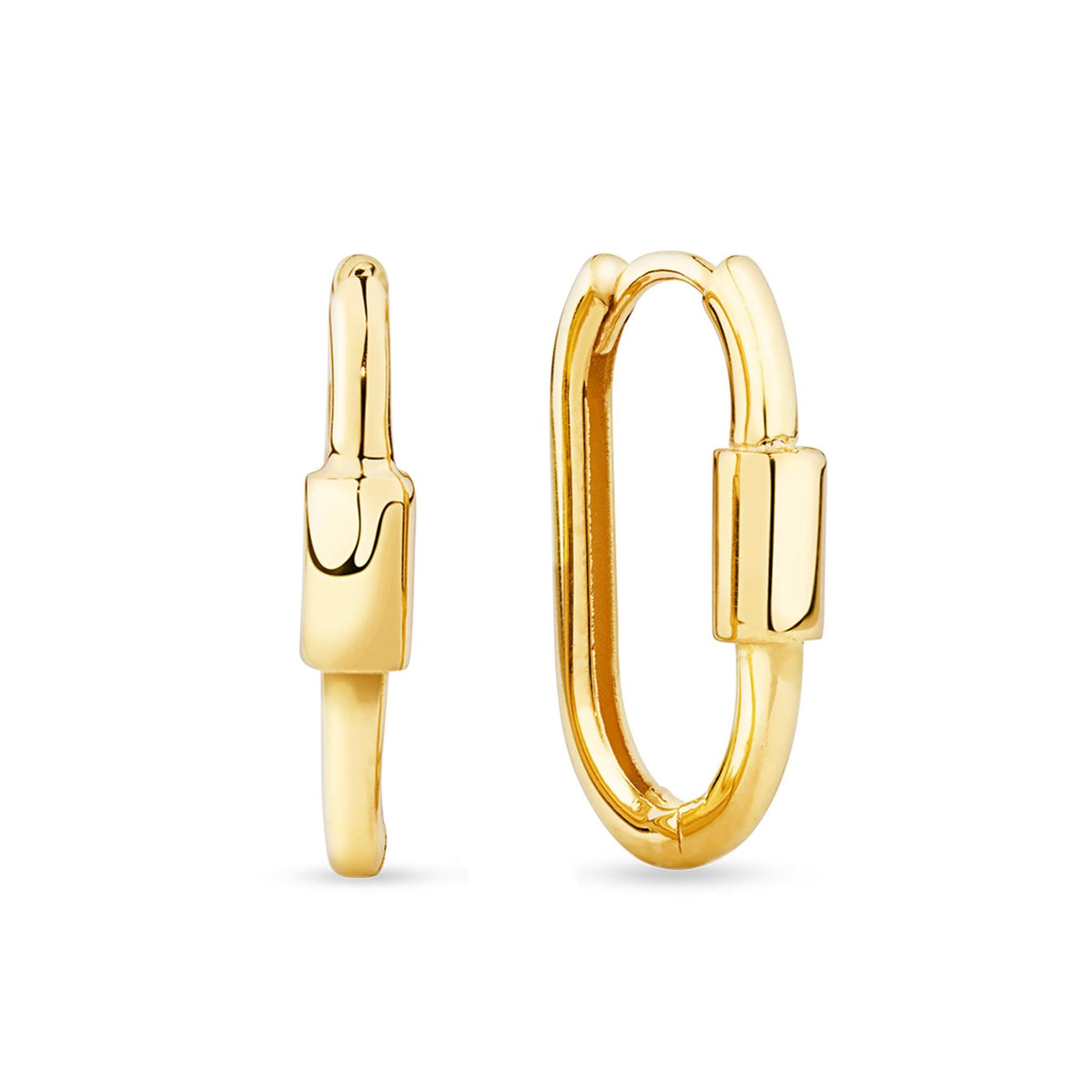 Oval Carabiner Lock Huggie Earrings in 9ct Yellow Gold - Wallace Bishop