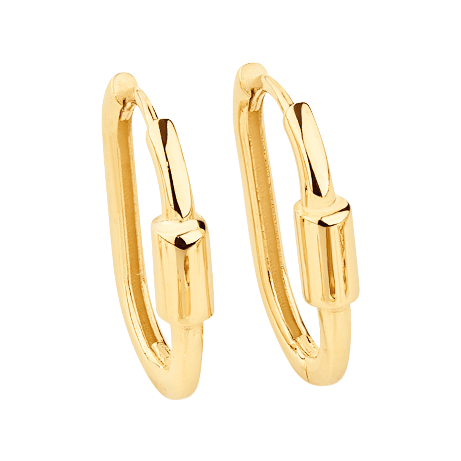 Oval Carabiner Lock Huggie Earrings in 9ct Yellow Gold - Wallace Bishop