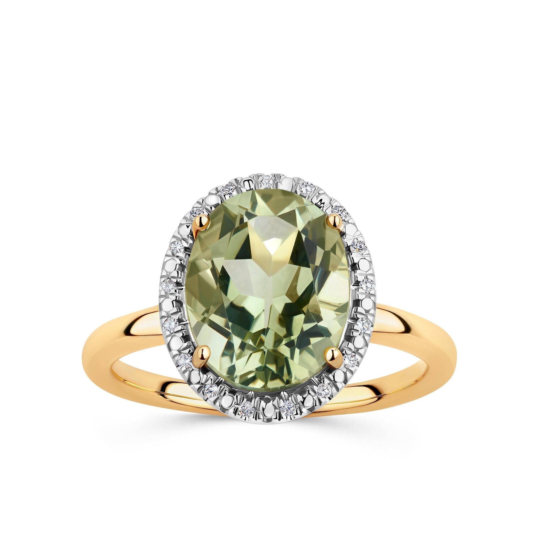 Oval Cut Green Amethyst & Diamond Cocktail Ring in 9ct Yellow Gold - Wallace Bishop