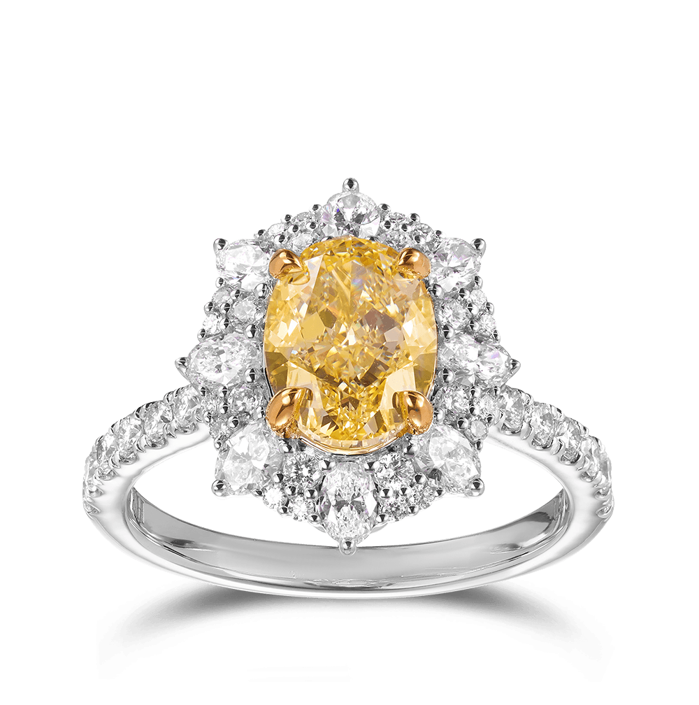 Oval Cut Yellow Diamond Ring in 18ct White Gold TDW 3.202 - Wallace Bishop