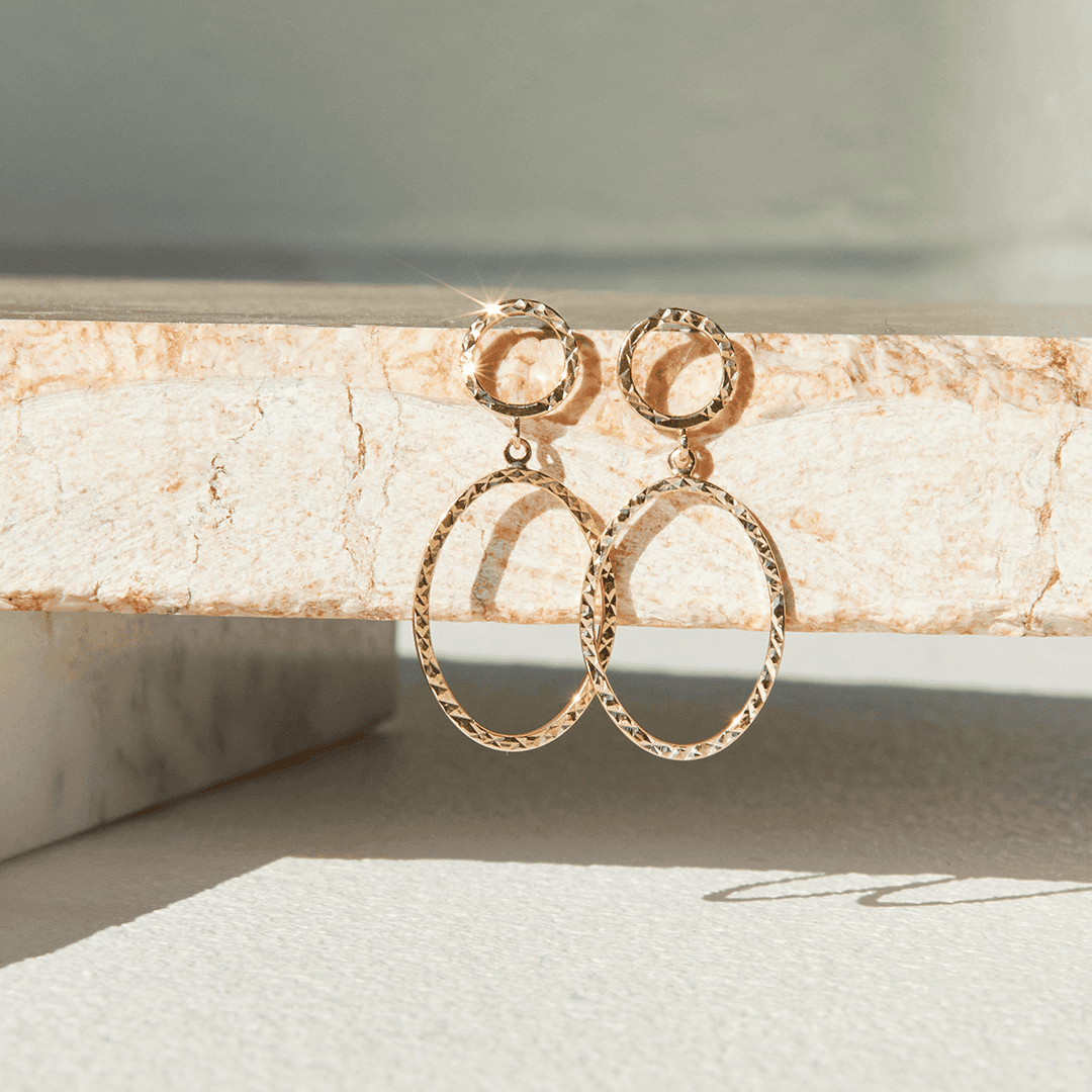 Oval Drop Earrings in 9ct Yellow Gold - Wallace Bishop