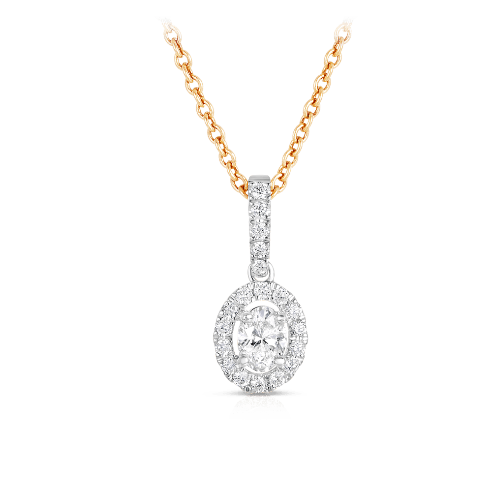 Oval Halo Diamond Pendant in 9ct Yellow and White Gold TGW 0.50ct - Wallace Bishop