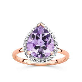 Pear Cut Amethyst & Diamond Cocktail Ring in 9ct Rose Gold - Wallace Bishop