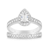 Pear Cut Diamond Halo Engagement & Wedding Bridal Set Rings in 18ct White Gold - Wallace Bishop