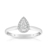 Pear Cut Diamond Halo Engagement Ring set in 18ct White Gold - Wallace Bishop