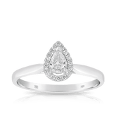 Pear Cut Diamond Halo Engagement Ring set in 18ct White Gold - Wallace Bishop