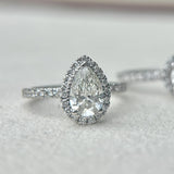 Everlasting 1.79ct TW Pear Lab-Grown Diamond Classic Halo Pave Band Engagement Ring in 18ct White Gold