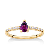 Pear Cut Rhodolite Garnet & Diamond Ring in 9ct Yellow Gold - Wallace Bishop