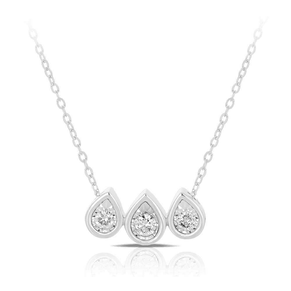 Pear Diamond Necklace in 9ct White Gold TGW 0.18ct - Wallace Bishop