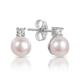 Pearl and Cubic Zirconia Studs in Sterling Silver - Wallace Bishop