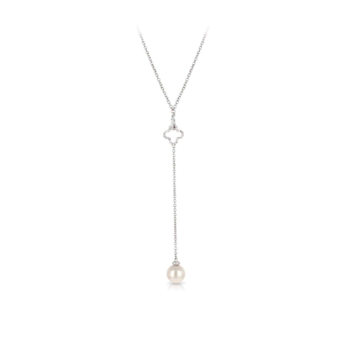 Pearl Mounted Diamond Drop Pendant Necklace in 18ct White Gold TDW 0.180 - Wallace Bishop