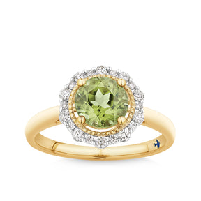 Bluebird™ Peridot & Diamond Halo Ring set in 9ct Yellow Gold