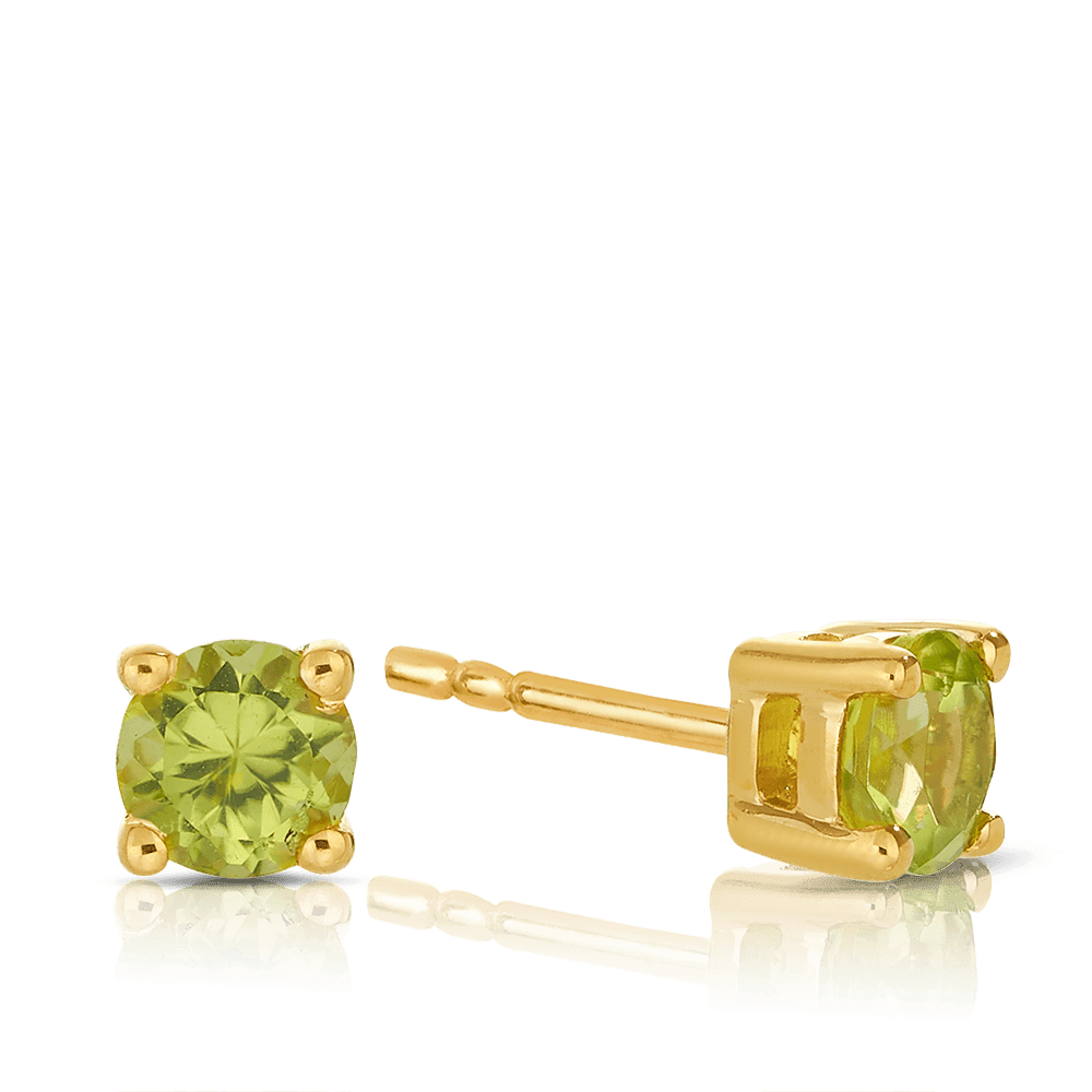 Peridot Round Stud Earrings in 9ct Yellow Gold - Wallace Bishop