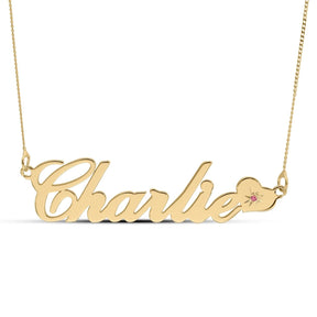 Personalised Name Necklace with Heart Birthstone - Wallace Bishop